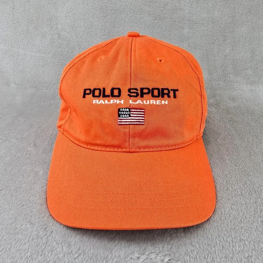Vintage Polo Sport Ralph Lauren Hat Orange USA Flag Rare Cap Adjustable 90s Y2K